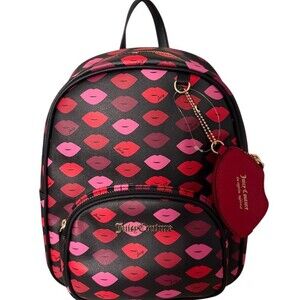 Juicy Couture Sealed With a Kiss Mini Backpack Black Multi Lip Print Charm
